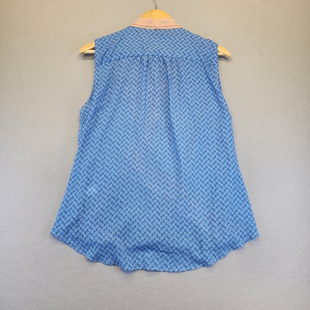 Liz Claiborne Blue Mixed Print Sleeveless Wrap Blouse Boho V-Neck Top Large L - Picture 4 of 14